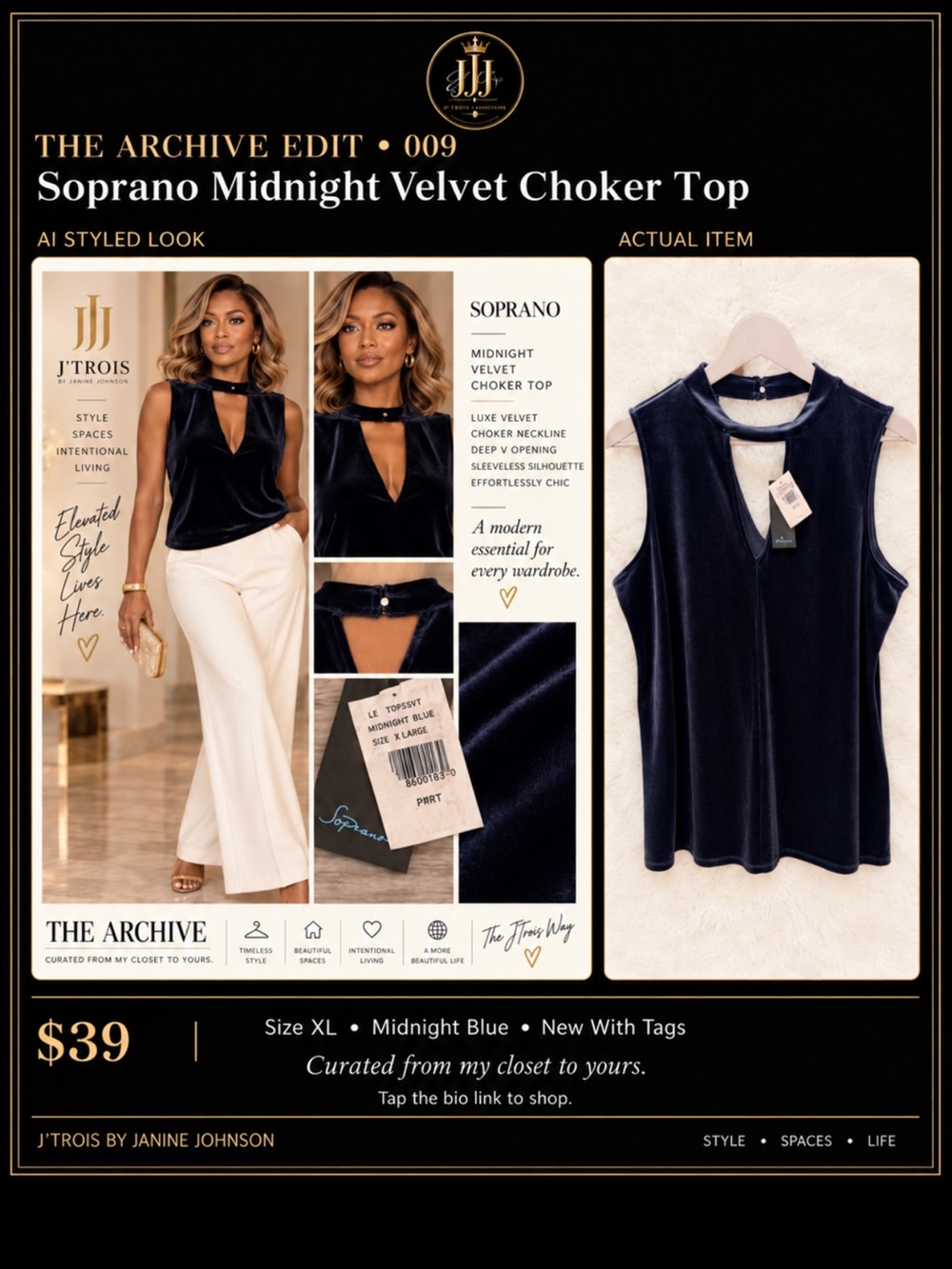 Soprano Midnight Blue Velvet Choker Camisole